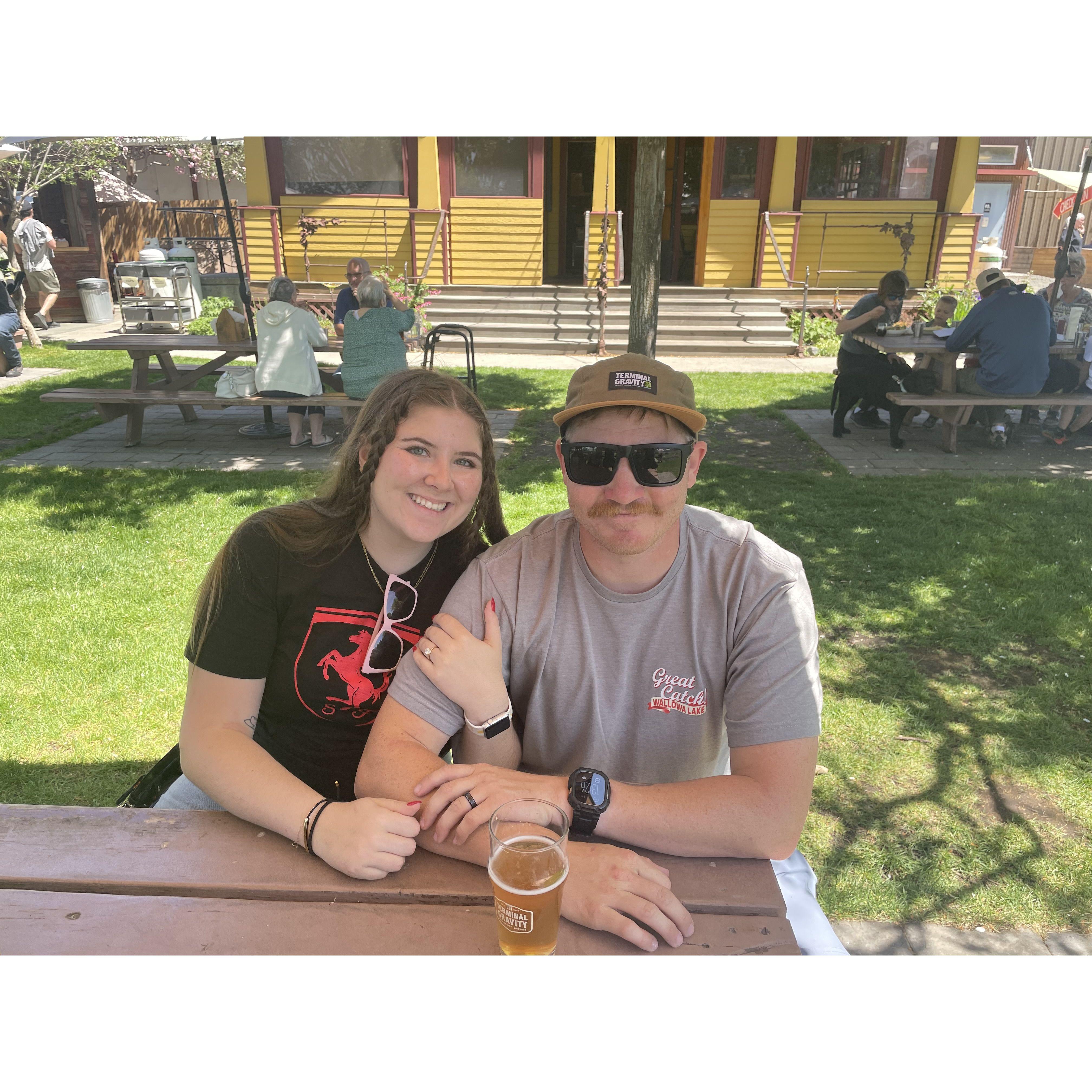Memorial Day Weekend right after we got engaged and celebrated at our favorite brewery