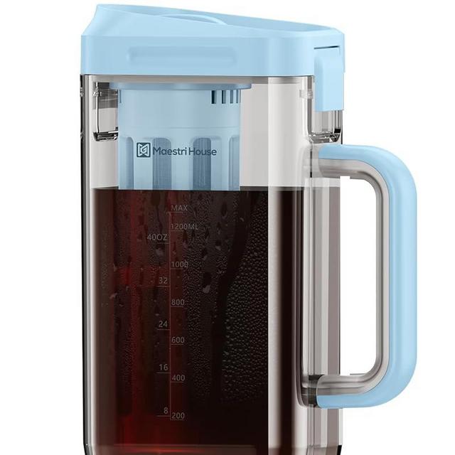 Maestri House Cold Brew Coffee Maker, 40oz Iced Tea and Coffee Maker Brewer Space Saving Tritan Pitcher, 350 Mesh Filter, 100% Leak-Proof