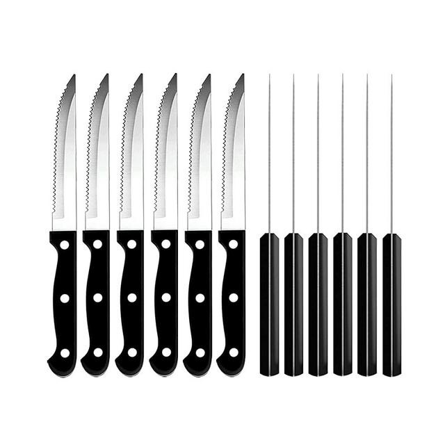 faderic Serrated-Steak Knives Set of 12, Black Full-Tang Triple Rivet Steak Knife Set,Stainless steel Sharp Blade ,4.5 In, For Kitchen Restaurant Tableware Camping ,Dishwasher Safe