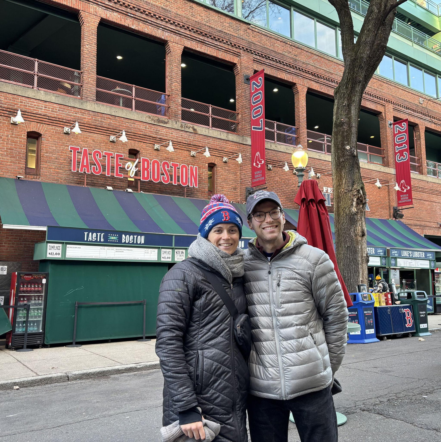 Emma and Max love to cheer on Emma's favorite sports team, the Boston Red Sox. In April 2025 we bundled up for a cold game at Fenway Park. Go Sox!