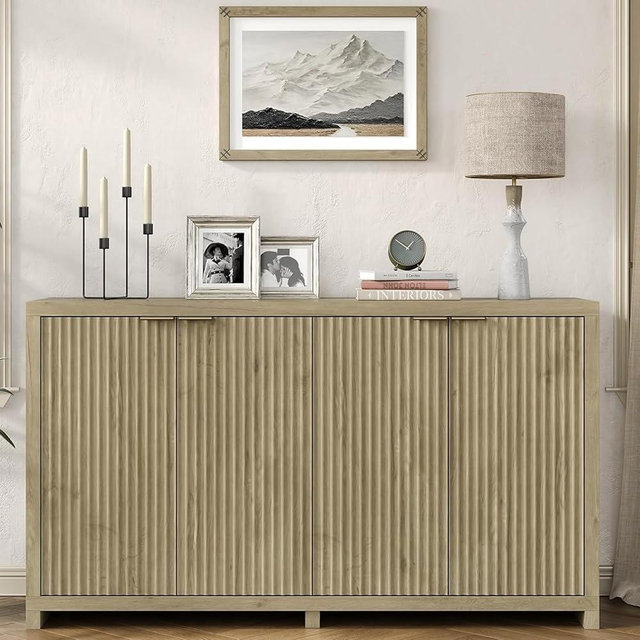 Giein Fluted Buffet Cabinet, 55in Sideboard with Adjustable Shelves and 4 Doors