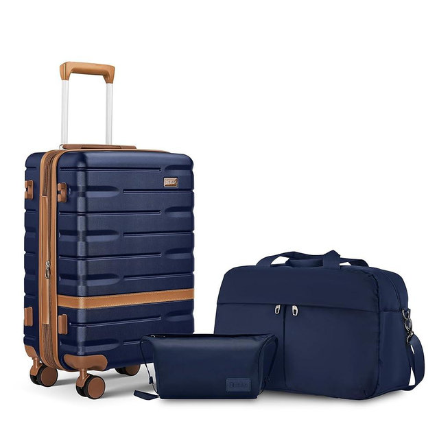 Carry On Luggage Set 22x14x9 Airline Approved， Expandable Hard Shell Suitcase with Spinner Wheels TSA Lock，3 Piece Lightweight Travel Luggage (Navy)