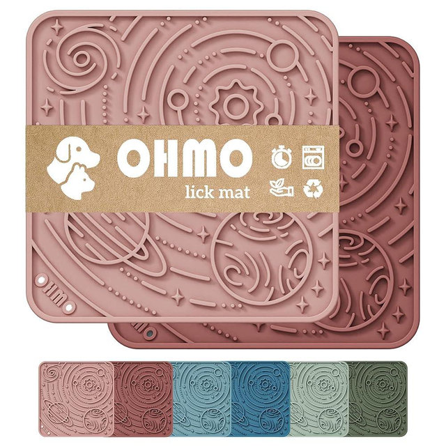 OHMO Lick Mat for Dogs and Cats(Small, Mars&Coral, 2pcs) Enrichment Accessories Toy Space Star Easy Clean Pet Slow Feeder/Suction Cups, Licking Pad for Anxiety Relief and Boredom Reduction