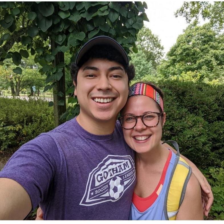 We love to go hiking and be outdoors! A quick selfie on a lovely weekend hike at a park.