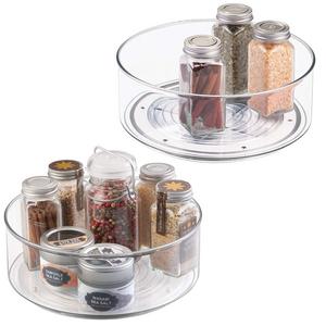 MetroDecor - mDesign Plastic Round Lazy Susan Rotating Turntable, Food Storage Container for Cabinets, Pantry, Refrigerator, Countertops, Spinning Organizer for Spices, Condiments, Baking Supplies, 2 Pack - Clear
