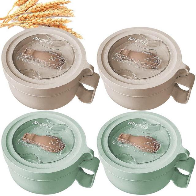 4Pack Wheat Straw Microwave Ramen Bowl Set Noodle Bowls With Lid and Spoon, Improved Easy-Grip Design for On-the-Go - Holds Soup, Rice, Cereal & More - BPA-Free