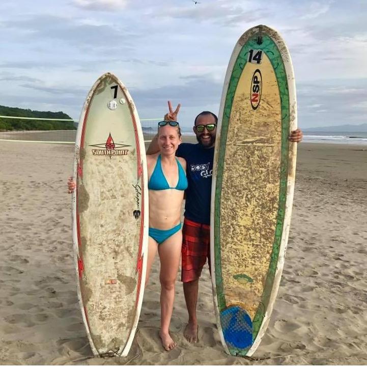 Surfing on the beach in San Juan del Sur, Nicaragua - August 2017