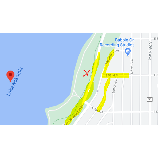 Yellow - great parking areas
Red - location of ceremony
