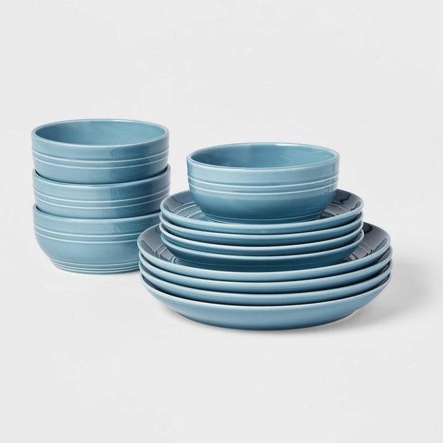 12pc Stoneware Westfield Dinnerware Set Blue - Threshold™