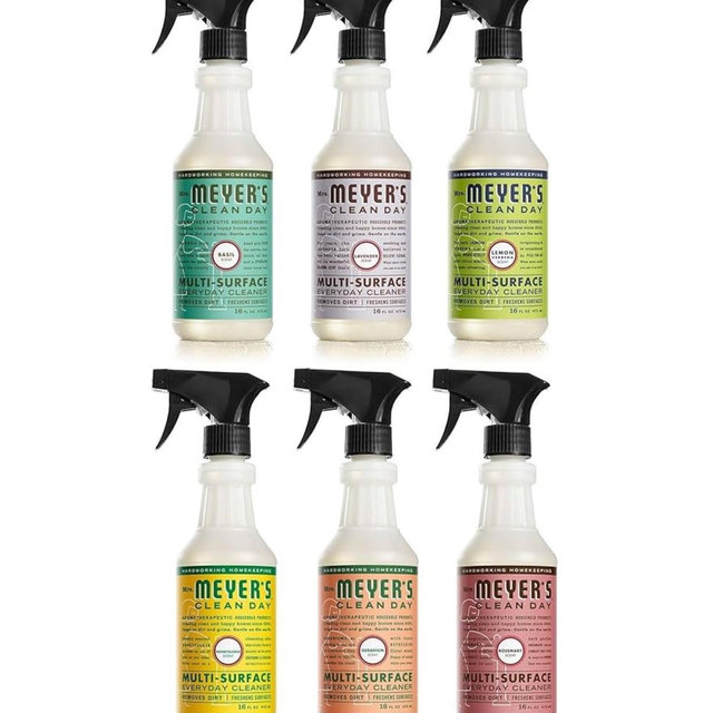 Mrs. Meyer Multi Surface Cleaner Variety Pack, Includes 1 Basil 1 Lavender 1 Lemon Verbena 1 Honeysuckle 1 Geranium 1 Rosemary. 6 ct.16 fl oz.
