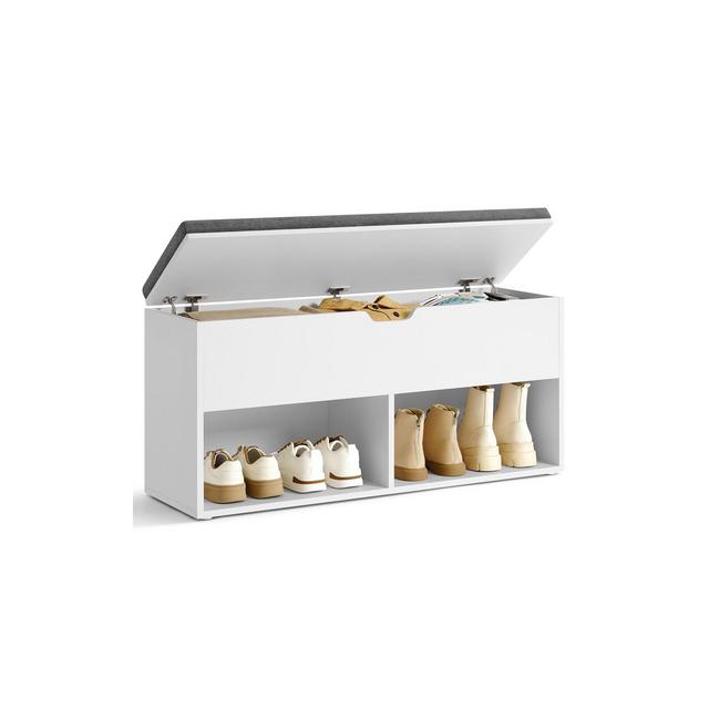 VASAGLE Shoe Bench with Cushion - Storage Bench with 2 Open and 1 Hidden Compartments - White and Gray