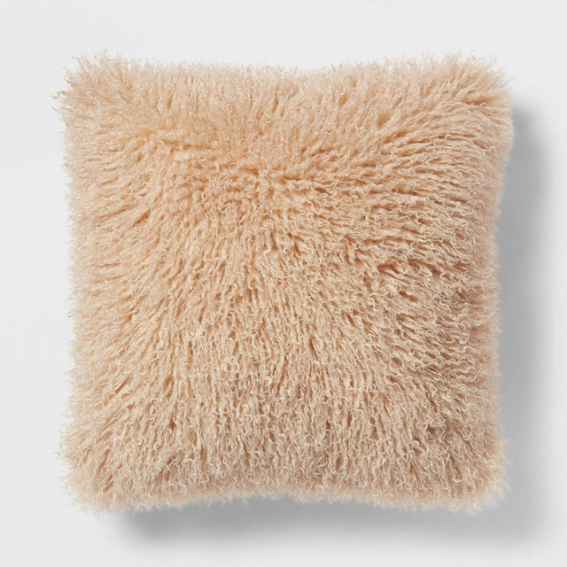 Euro Faux Mongolian Fur Decorative Throw Pillow Khaki - Threshold™