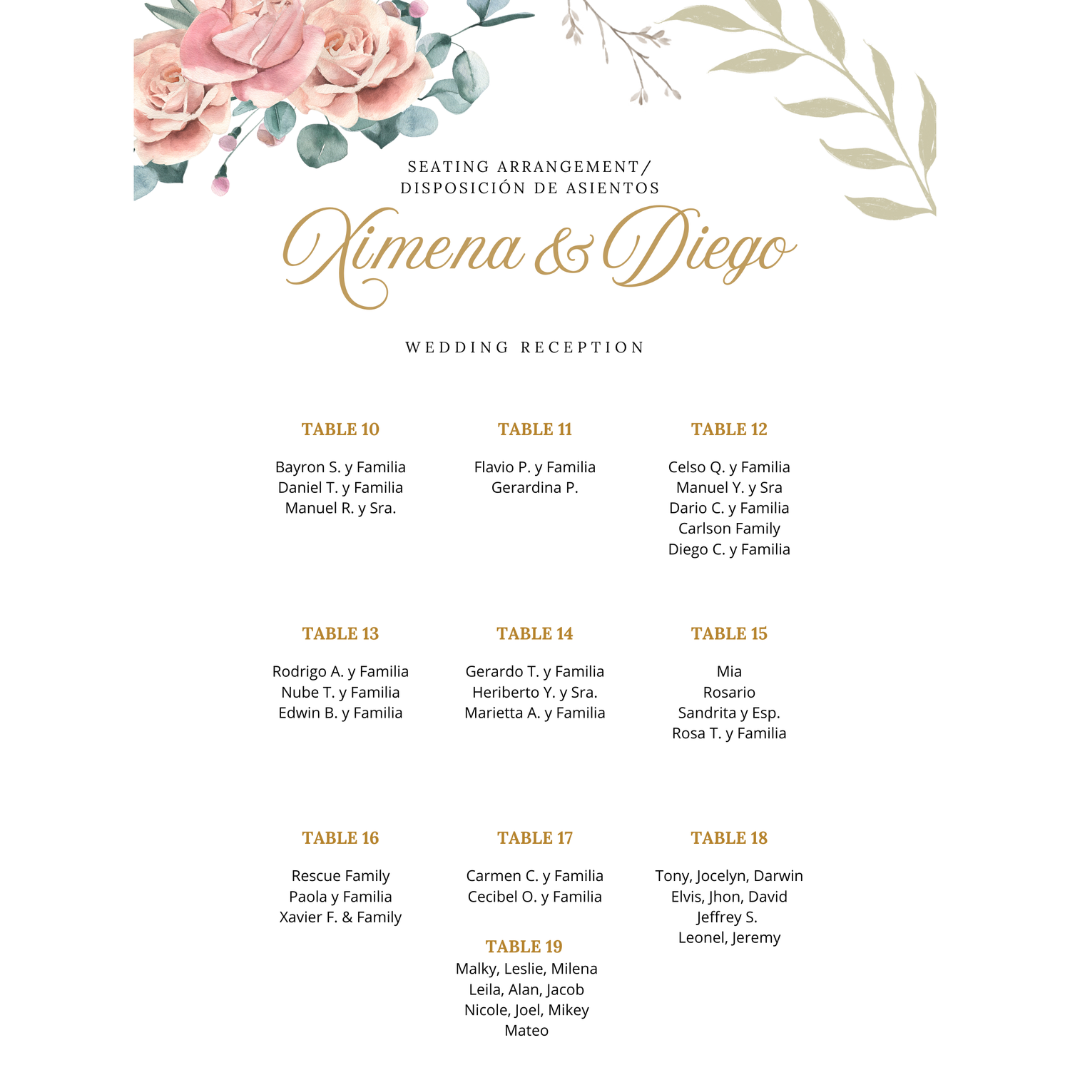 Seating Arrangement/ Disposicion  de Asientos