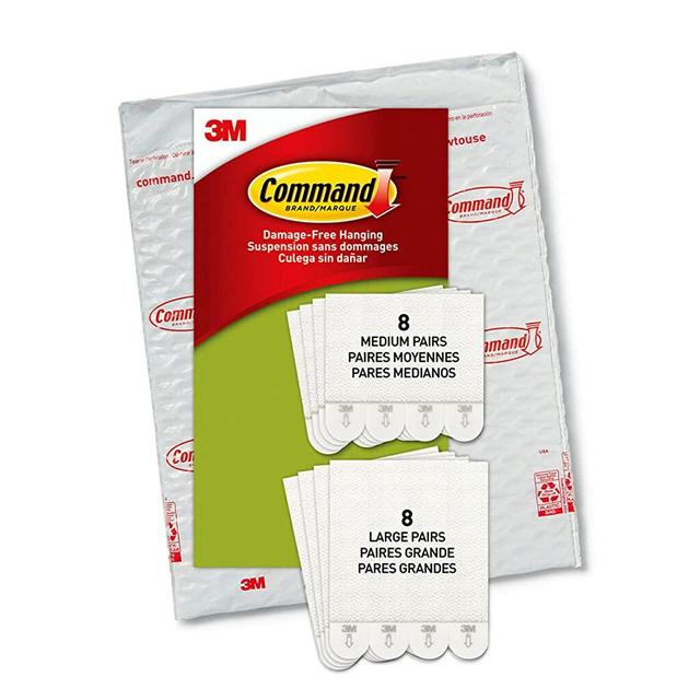 Command Picture Hanging Strips, 16 Pairs: 8-Medium, 8-Large Pairs, Easy to Open Packaging