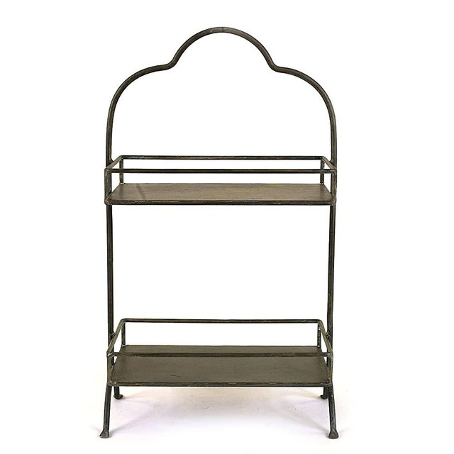 Creative Co-op Decorative Metal Two Tier Tray with Handle, 10.6" L x 5.9" W x 17.9" H