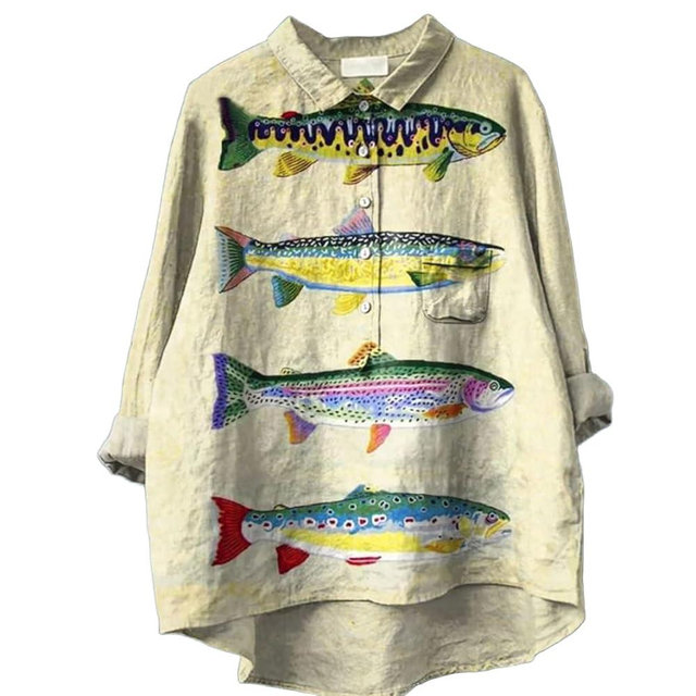 Akivide Women's Boho Floral Printed Lapel Button Shirt Trendy Casual Loose Long Sleeve Vintage Cute Vacation Tunic Top