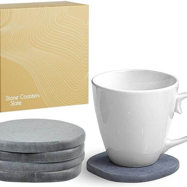 Stone Coasters Slate Set of 4 Made from Diatomaceous Earth, Fast Absorbing Stone Coasters for Drinks, Water Absorbent Diatomite Tiki Bar Decor, Coffee Bar Accessories for Coffee Table