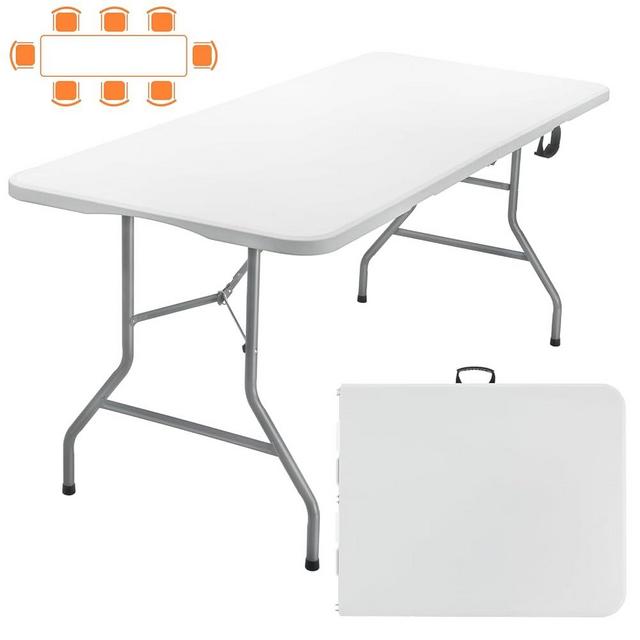 SKOK 330lbs Folding Table 6ft, Plastic Picnic Table Portable with Handle, 6 Foot Folding Table Long with Thicker Tabletop, White Tailgating Utility Commercial Craft Foldable Table for Party & Events