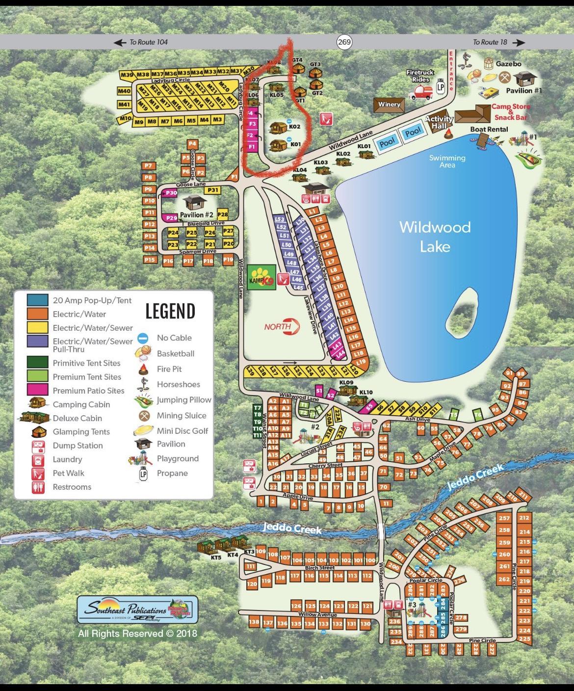 Map of the campground, circled in red is where majority will be staying
