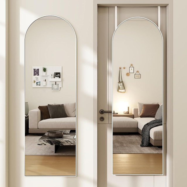 JAWGLOW Door Mirror, Arched Full Length Mirror Over The Door, 14"x 48" Hanging Mirror, Wall Mirror, Full Body Mirror, White
