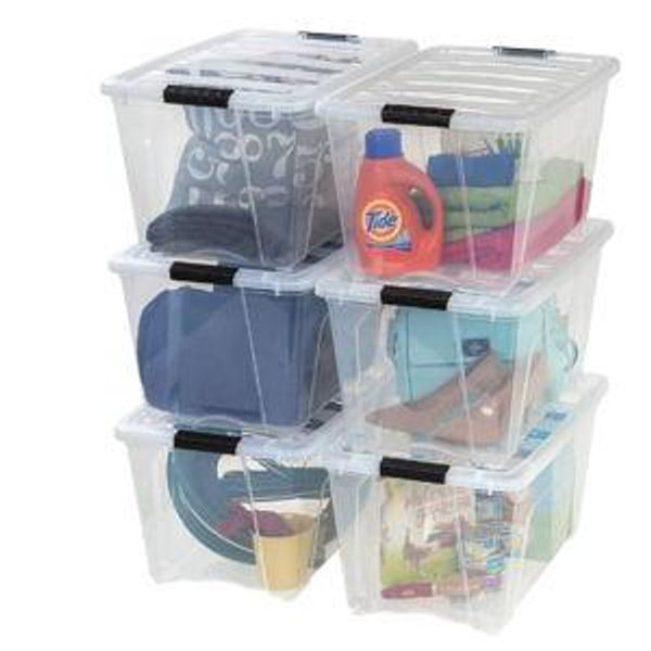 IRIS USA 54 Qt Stackable Plastic Storage Bins with Lids, 6 Pack - Clear