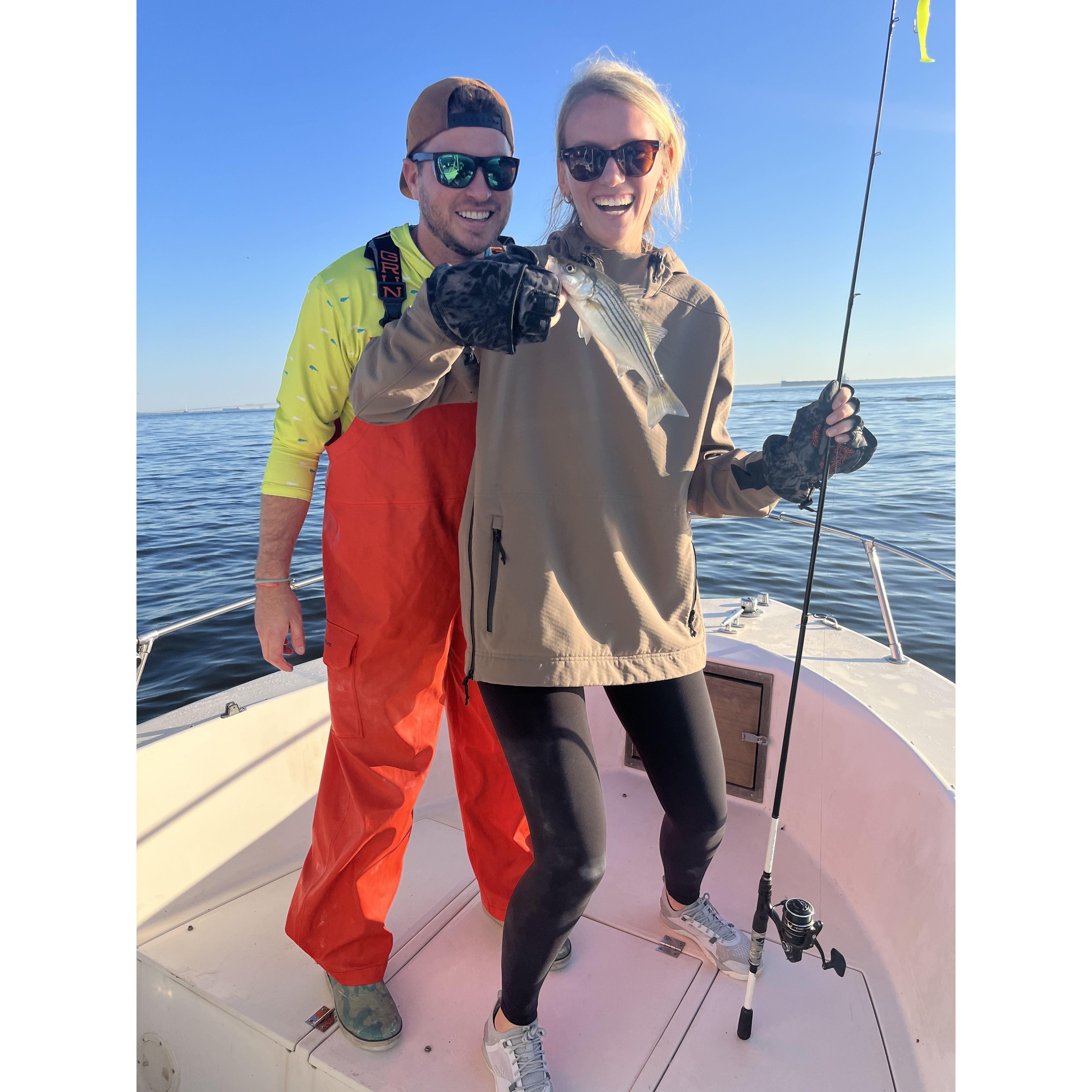 Corey's first rockfish (juuuust under the slot)!