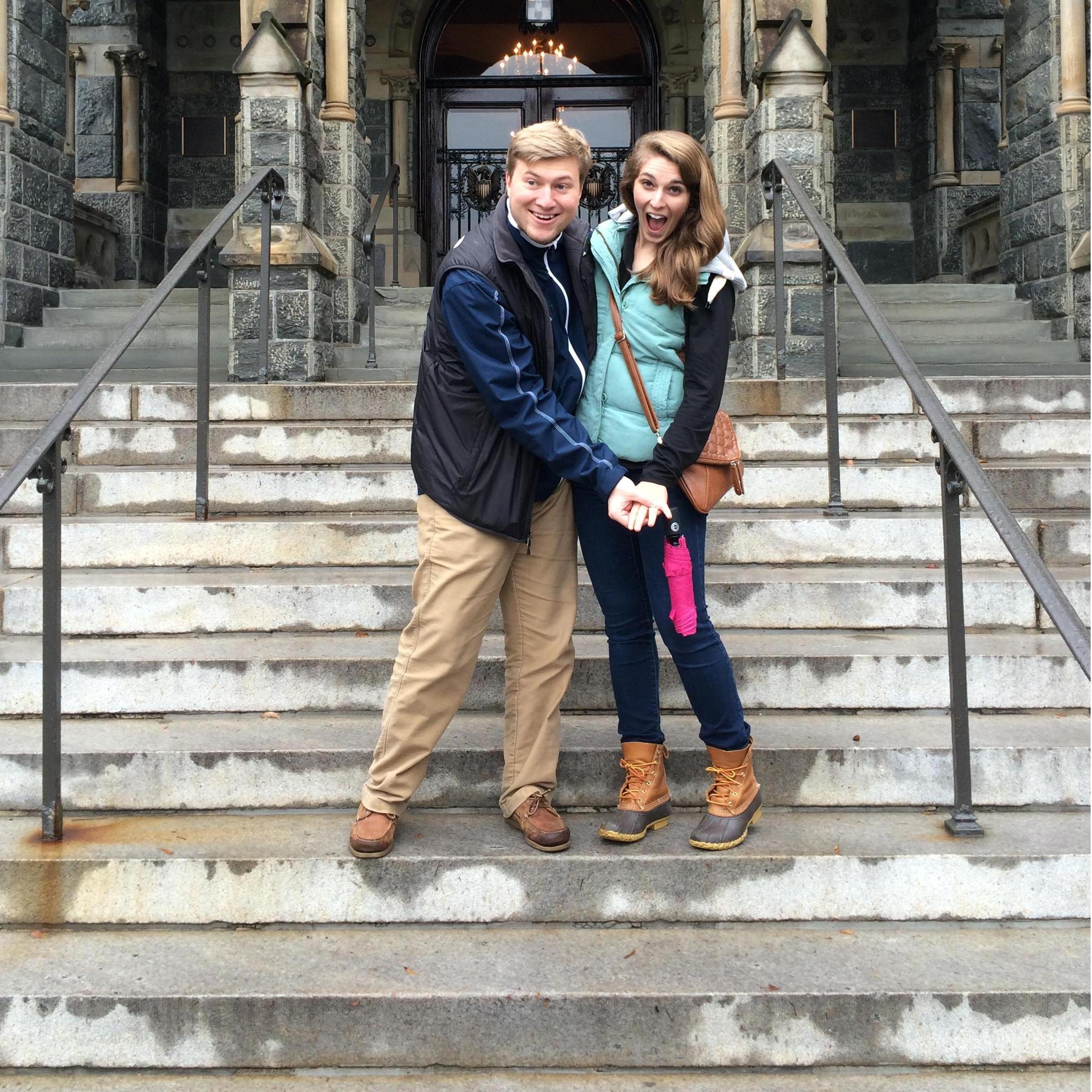 When we faked an engagement at Georgetown University, little did we know we would get engaged here in Glover Park years later!