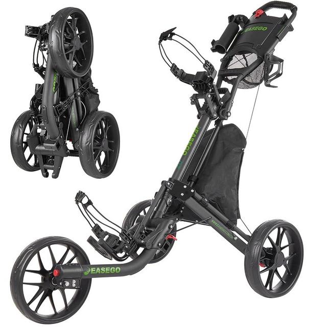 EASEGO Golf Push Cart 3 Wheel : Golf Bag Cart Foldable with Phone Holder/Cup/Umbrella Holder Compact Golf Pull Carts Quick Fold Golf Caddy Push Carts with Large Wheelbase for Different Terrain