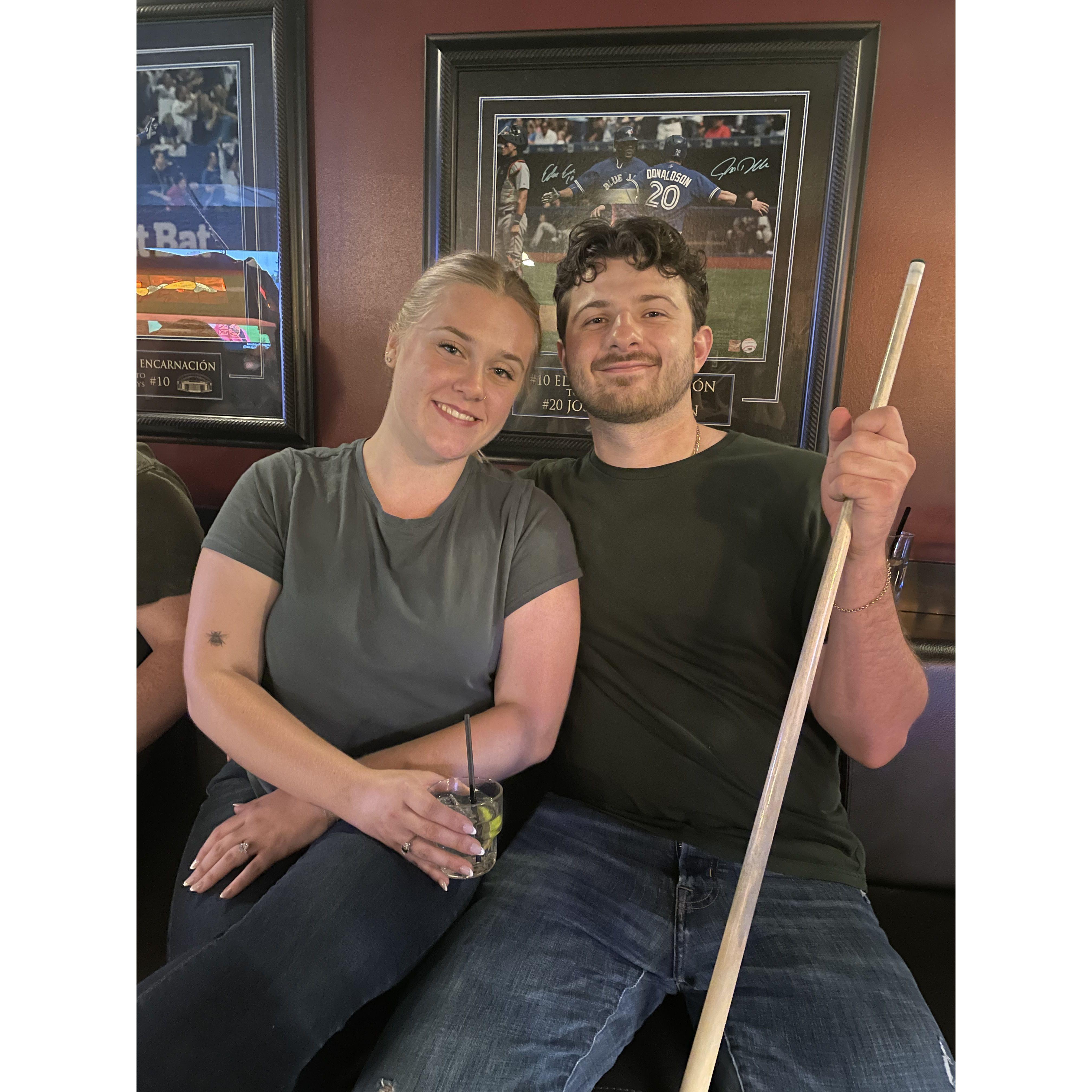 Playing pool at our favourite bar in Ottawa, MacLaren's!