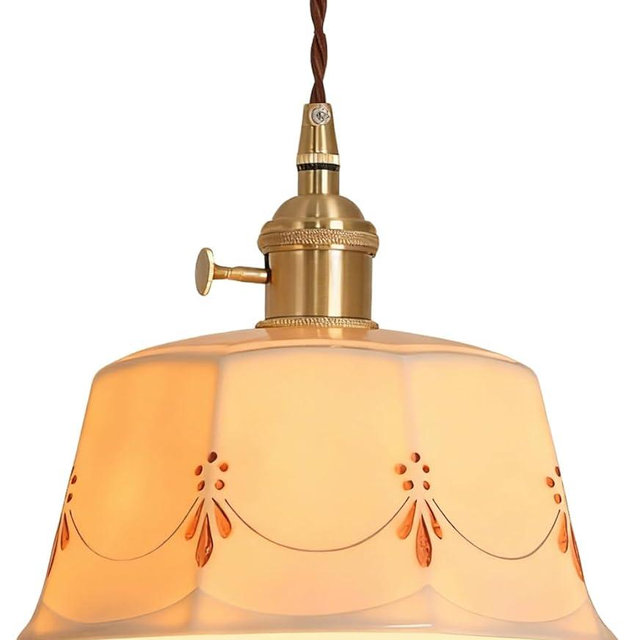 SIYGANK Vintage Ceramic Pendant Light Kitchen Island White Milk Glass Pendant Lighting Farmhouse Vintage Ceiling Hanging Lamp Nordic Mid Century Modern Chandelier for Dining Room Girls Bedroom