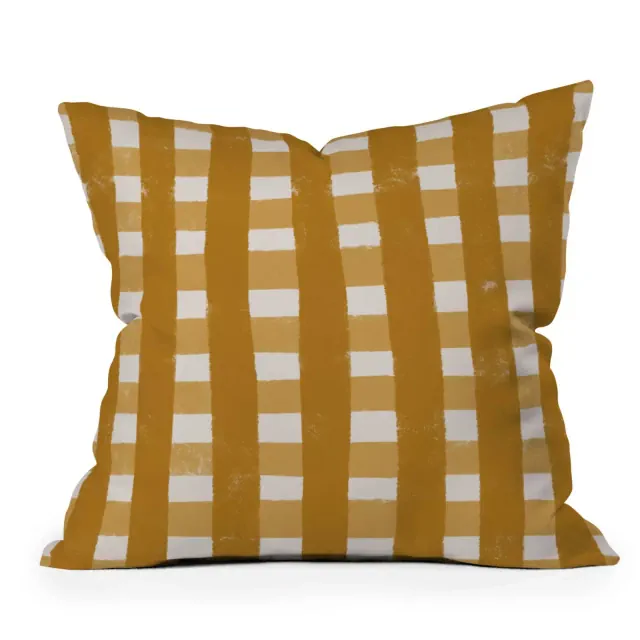 18"x18" Deny Designs Menina Lisboa Checkers Square Outdoor Throw Pillow Yellow