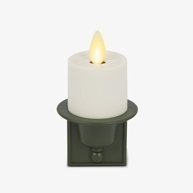 Luminara Flameless Candle Nightlight Patented Flickering Real-Flame Effect Plugs into Outlet - Dusk to Dawn Sensor Auto Switch On/Off (Loden Green)