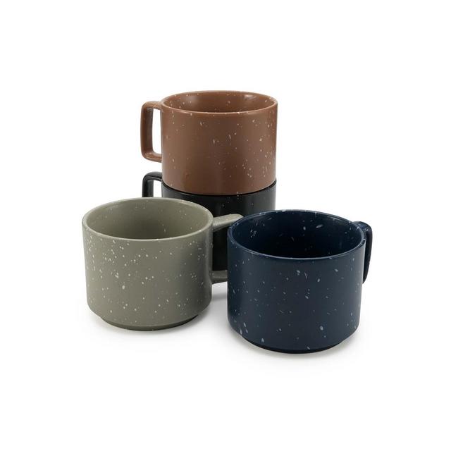 American Atelier Stackable Stoneware 16 oz. Coffee Mugs Set, Cups for Kitchen Countertop, Tabletop, Island, Set of 4,Multicolor w/ White Speckles