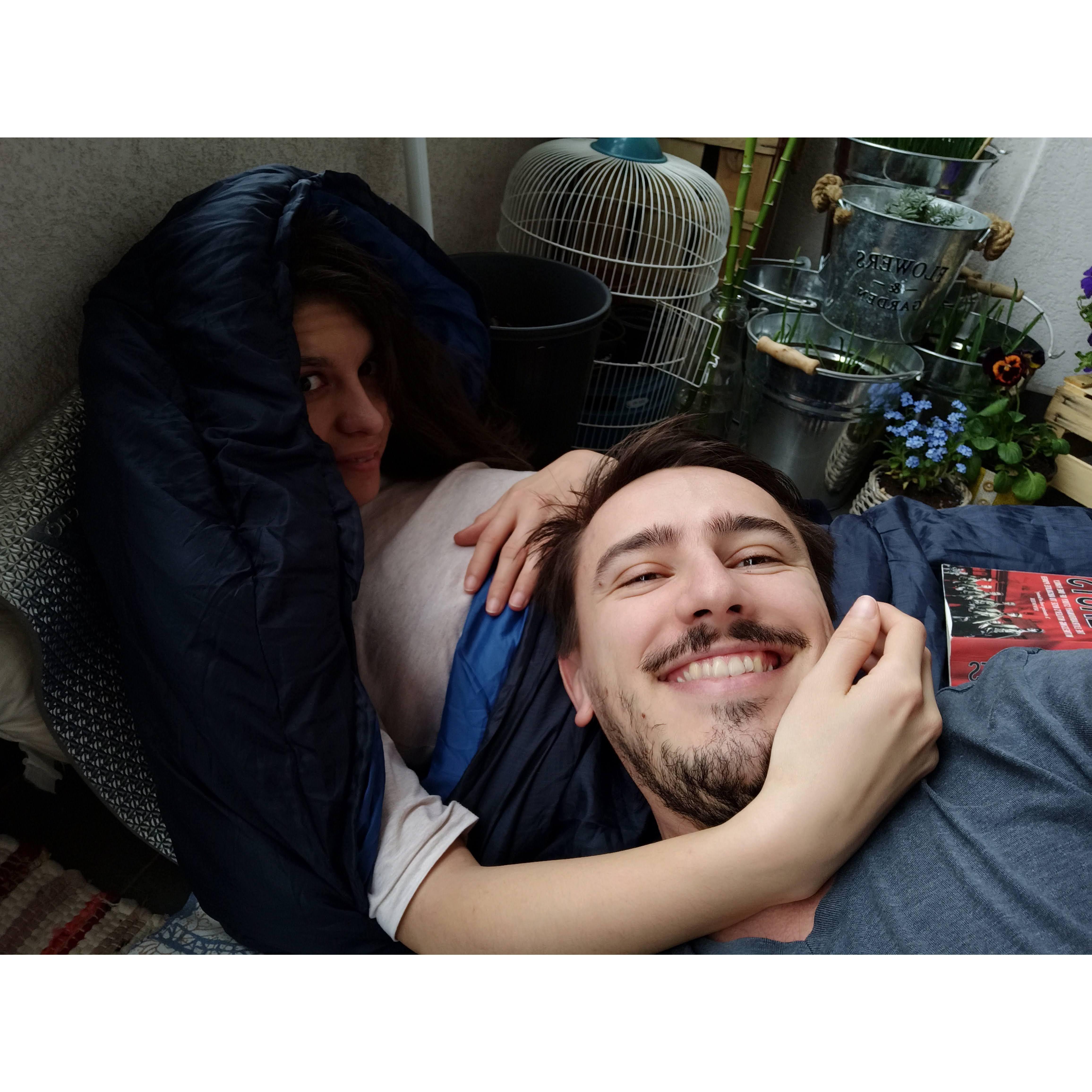 We took to camping on our balcony during the pandemic. Thomas also set up the tent in the apartment.