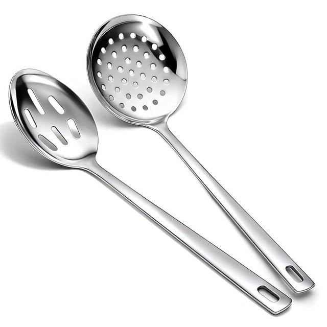 Berglander Slotted Spoons for Straining 2 pcs 13", Stainless Steel Kitchen Spider Strainer Skimmer Ladle for Straining Pasta/Cooking/Frying, Metal Kitchen Utensils Pasta Spoon