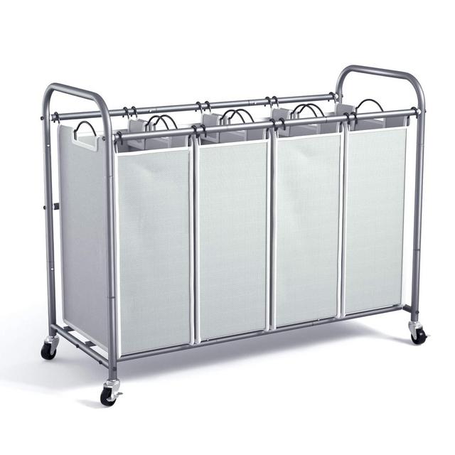 WeHome 4 Bag Laundry Sorter Cart, Laundry Hamper Sorter with Heavy Duty Rolling Wheels for Clothes Storage, Grey