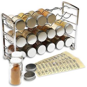 DecoBros Spice Rack Stand holder with 18 bottles and 48 Labels, Chrome