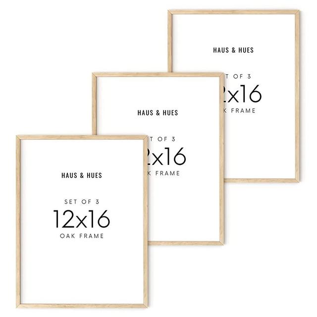 Haus and Hues 12"x16" Beige Oak Wood Frames Set of 3 - 12x16 Picture Frame Wood Frame for 12x16 Print, Frame for Poster, Frame for Wall Art, 12 x 16 Poster Frame, 12 16 Picture Frame, 12 By 16 Frame, 12 x 16 Frame, 12 x 16 Picture Frame