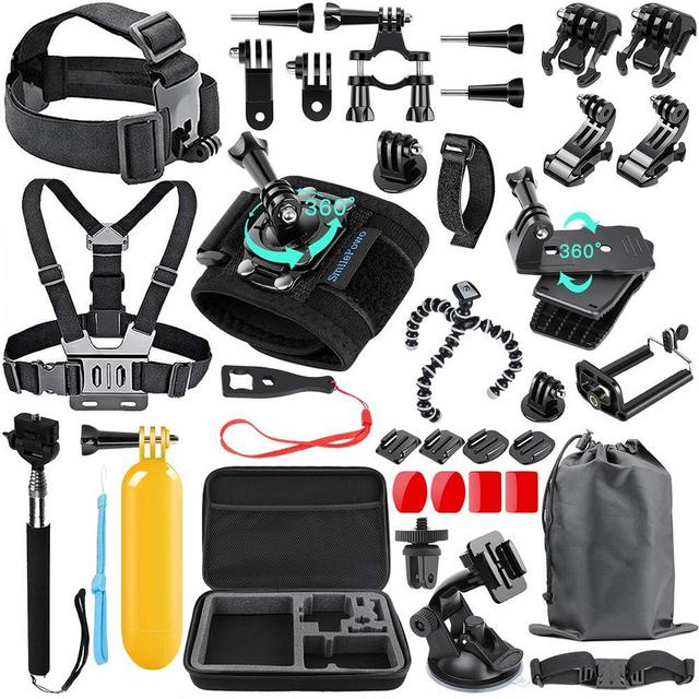 SmilePowo 48-in-1 Accessories Kit for GoPro Hero 9 8 Max 7 6 5 4 3 3+ 2 1 Black GoPro 2018 Session Fusion Silver White Insta360 DJI AKASO APEMAN YI Campark XIAOMI Action Camera (Carrying Case)