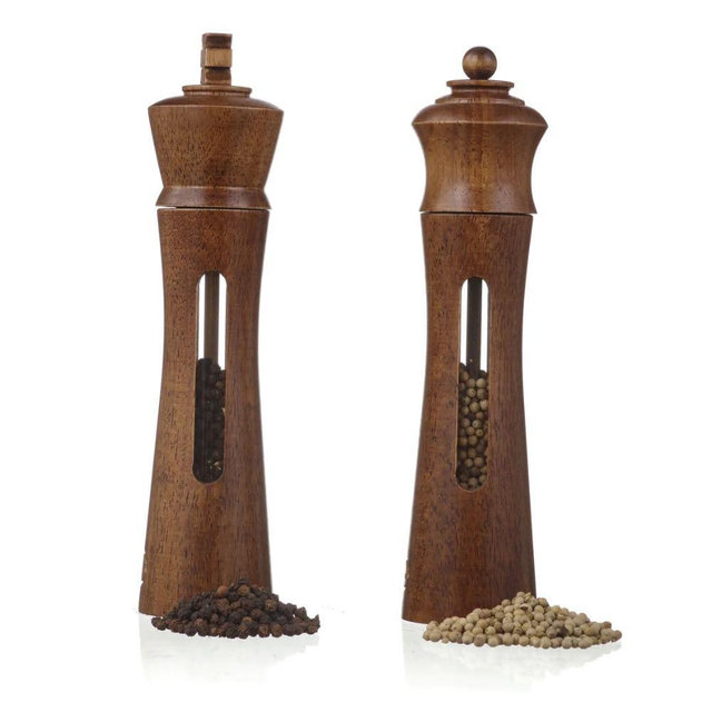 King & Queen Chess Salt and Pepper Grinder Set – Wooden Chess Piece Pepper Mills – Adjustable Ceramic Grinder – Unique Chess Lover Gift – Kitchen Decor for Game Lovers