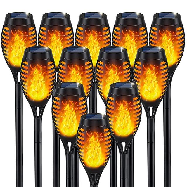 Solar Torch Lights with Flickering Flame, 12Pack Solar Lights Outdoor Waterproof, Solar Tiki Torches for Outside, LED Solar Halloween Lights, Luces Solares Outdoor Decorations for Patio Garden Yard