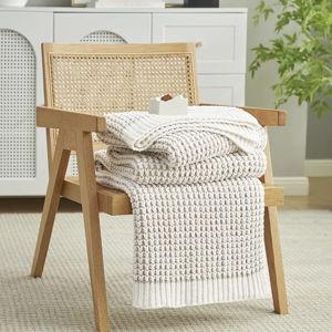 Amélie Home Chenille Waffle Throw Blanket for Couch, Reversible Pineapple Stitch Knit Soft Cozy Knit Blanket Lightweight Warm Decorative Throw for Sofa, Bed, Living Room, 50"x60", Beige&Ivory