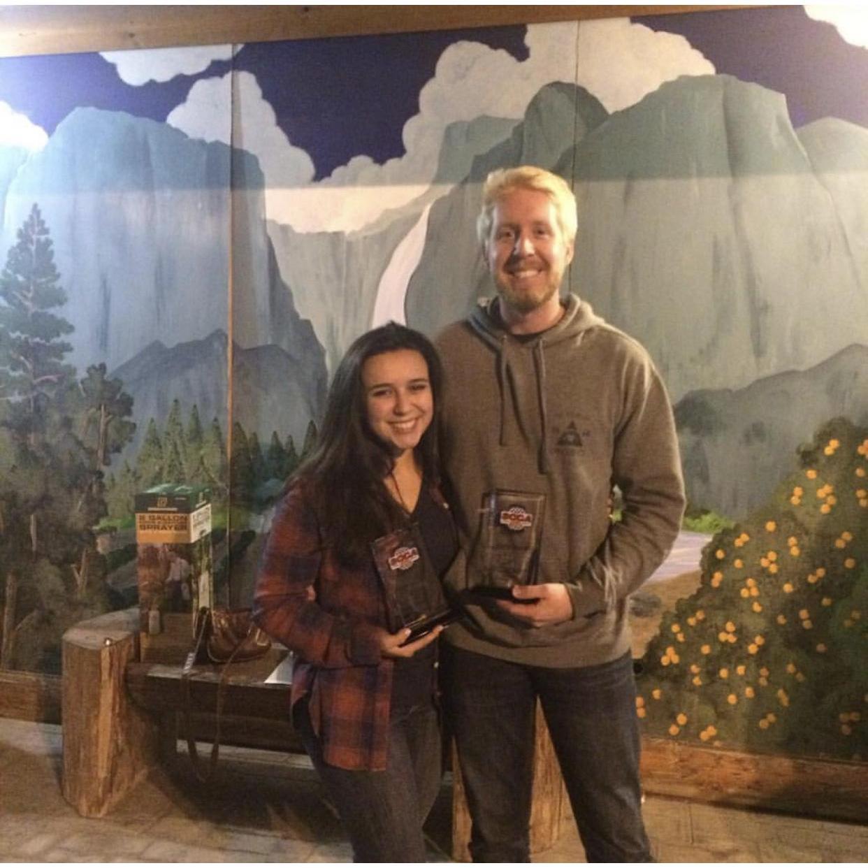 Back in our racing days, with our trophies for placing 2nd and 3rd in our classes.