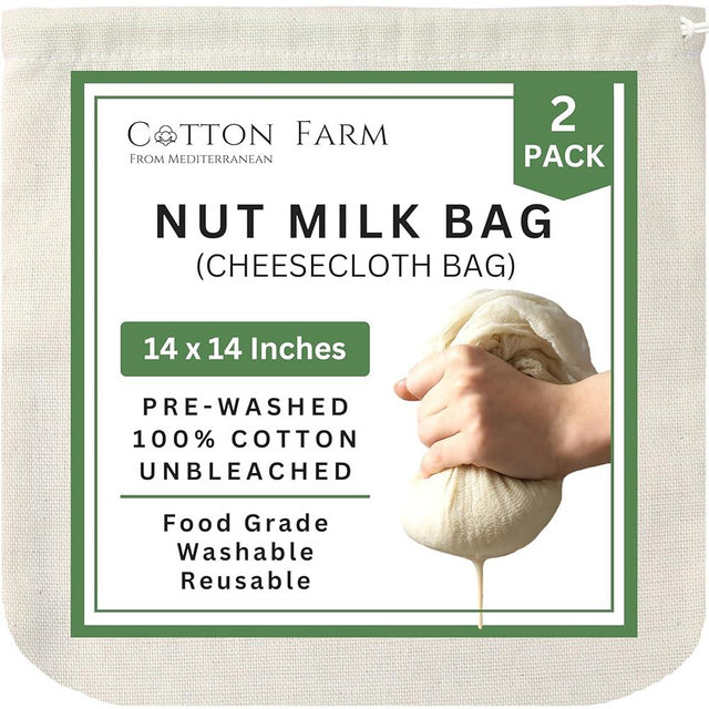 Cotton Farm – XL Nut Milk Bag (Cheesecloth Bag) – 14x14 Inch, All Purpose Bag for Cheese Making, Straining, Storage, Sprouting and more, 100% Unbleached Cotton, Washable & Reusable