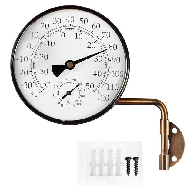 Foxyoo 4-Inch Brass Outdoor Thermometer - Analog Temperature Gauge for Patio, Greenhouse and Garage