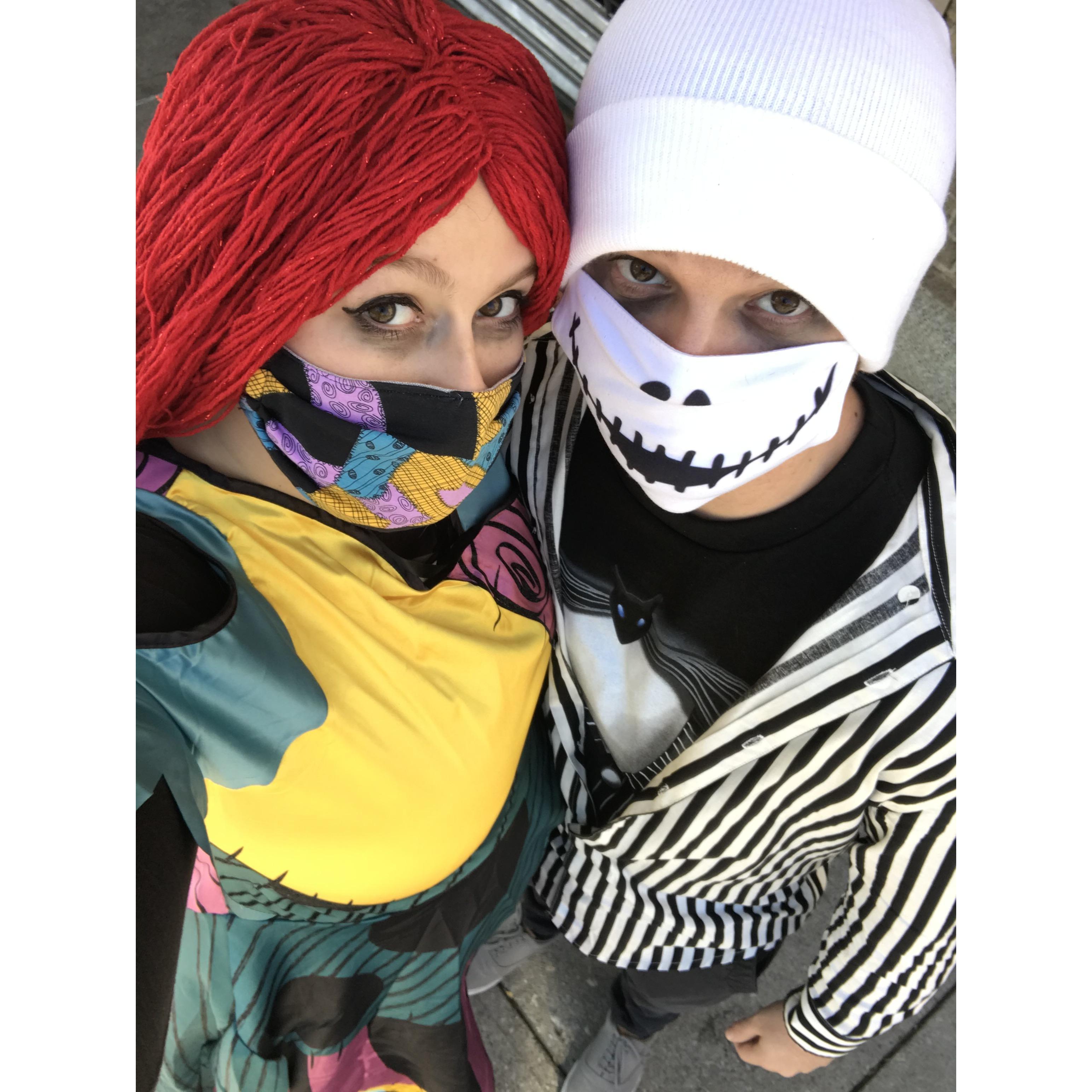 Halloween 2020 (the COVID era). Jack Skellington and Sally from The Nightmare Before Christmas. Brooklyn, New York.