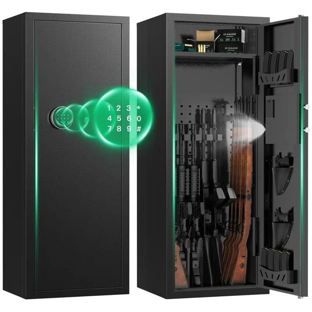 MSYCOST 10-15-Gun Capacity Rifle Safe with Quick Access Digital Keypad - Anti-Theft & Anti-Pry Design Home Security Safe with Adjustable Pegboard Shelves for Pistols, Easy Install Rifle Cabinet