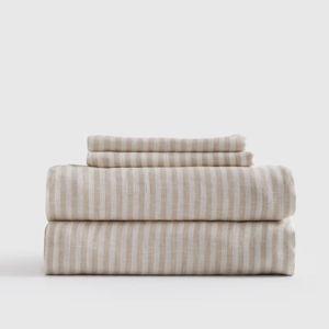 Linen Sheets Queen | Quince in Natural/White Stripe