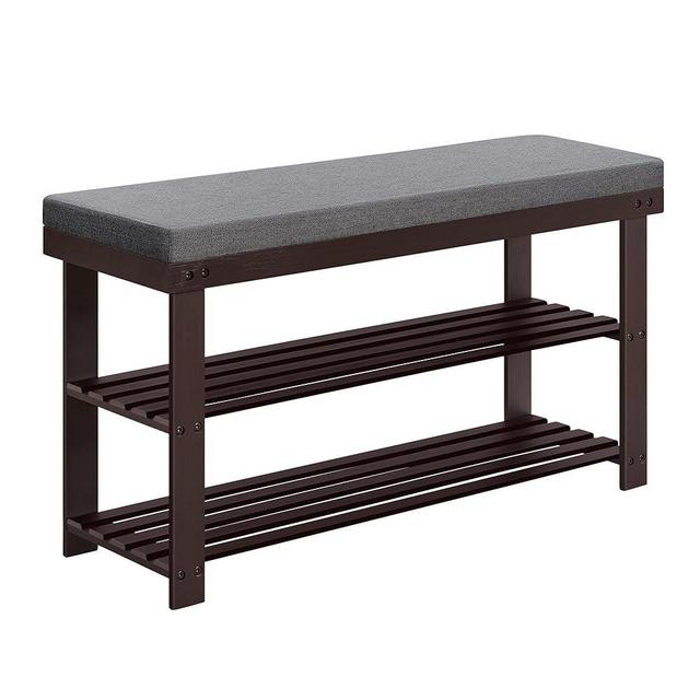 SONGMICS Bamboo Shoe Bench, 2-Tier Shoe Rack, Stable Shoe Organizer for Entryway, Living Room, Bench Seat Holds Up to 300 lb, 11.4 x 35.4 x 19.3 Inches, Brown and Gray ULBS904B32