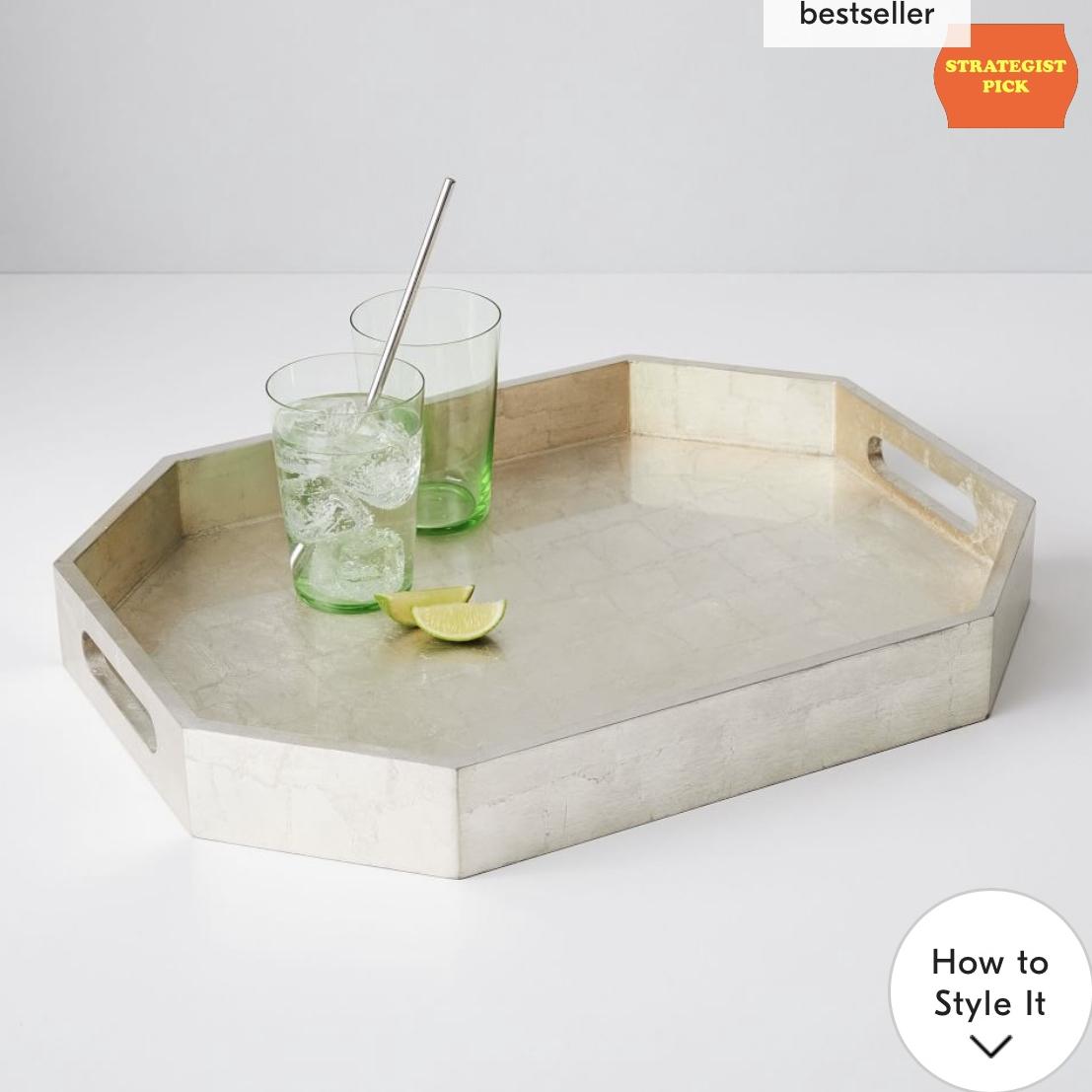 Geo Lacquer Tray, Silver